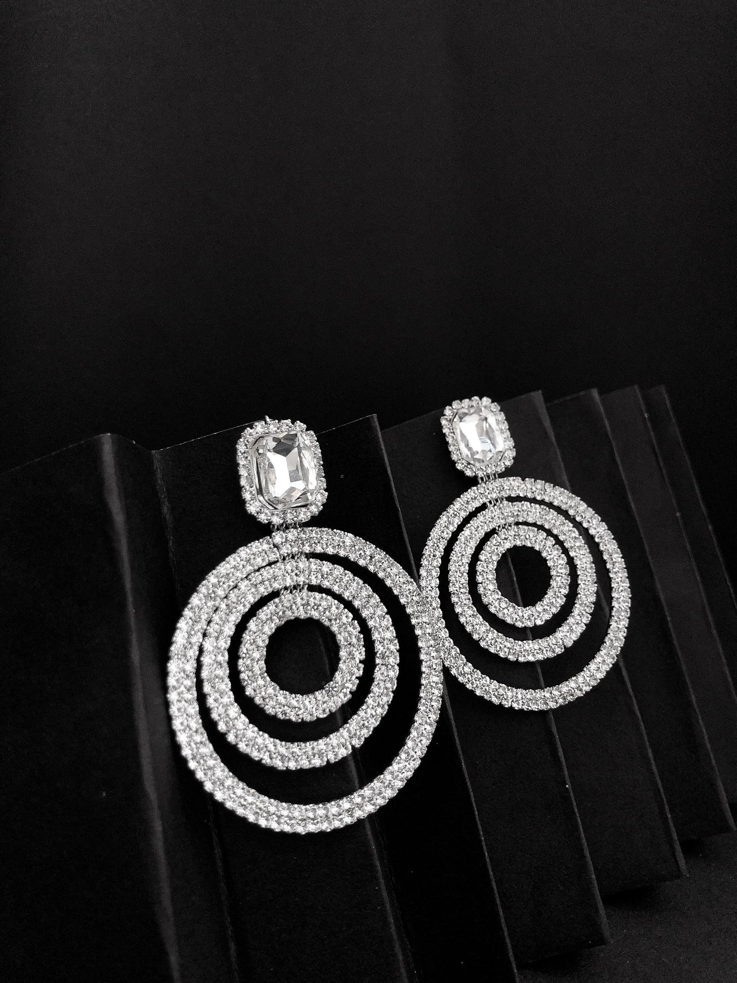 Triple Circle Diamond Drop Earrings