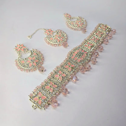 Elegant Pink Crystal Choker Set