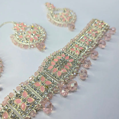 Elegant Pink Crystal Choker Set