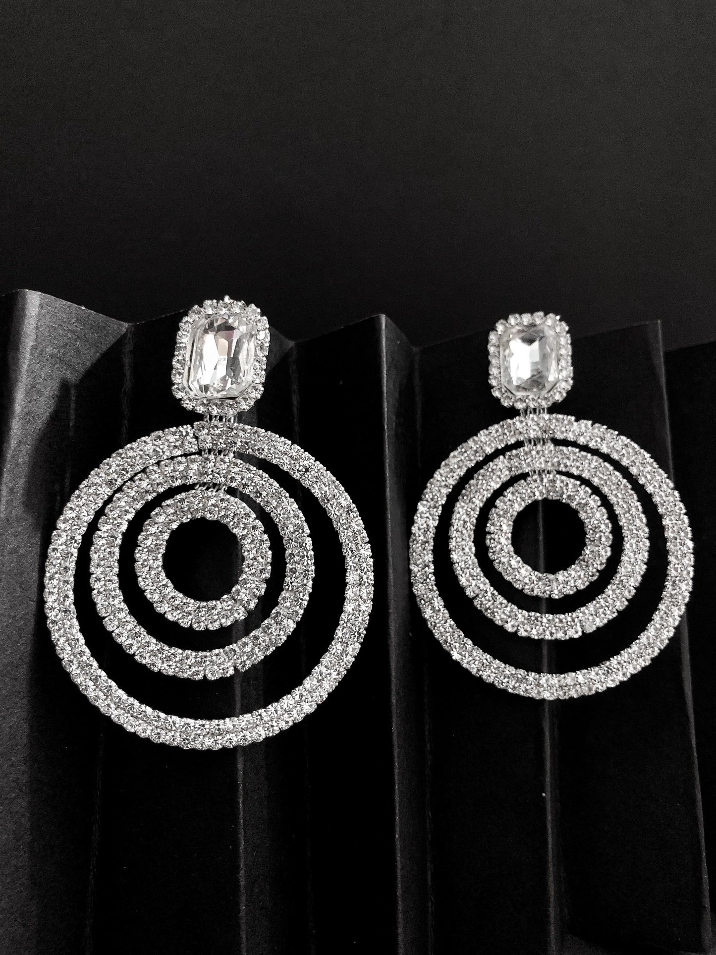Triple Circle Diamond Drop Earrings