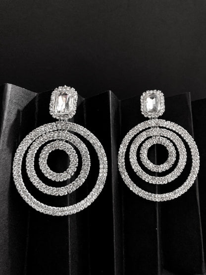 Triple Circle Diamond Drop Earrings