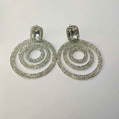 Triple Circle Diamond Drop Earrings