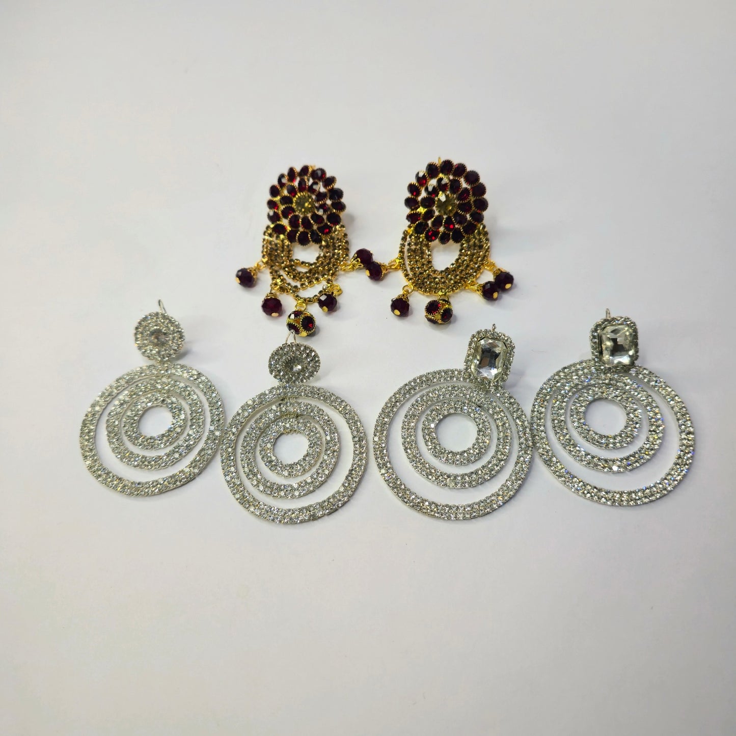 Triple Circle Diamond Drop Earrings