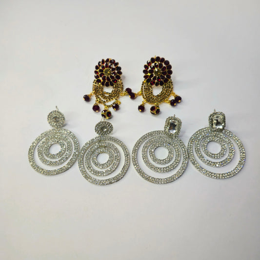 Triple Circle Diamond Drop Earrings